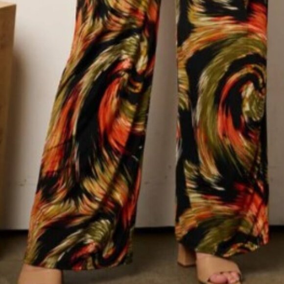 JANETTE PLUS SIZE off Shoulder Swirl Print Wide Leg Jumpsuit NWT 1X, 2X, 3X - Picture 6 of 8